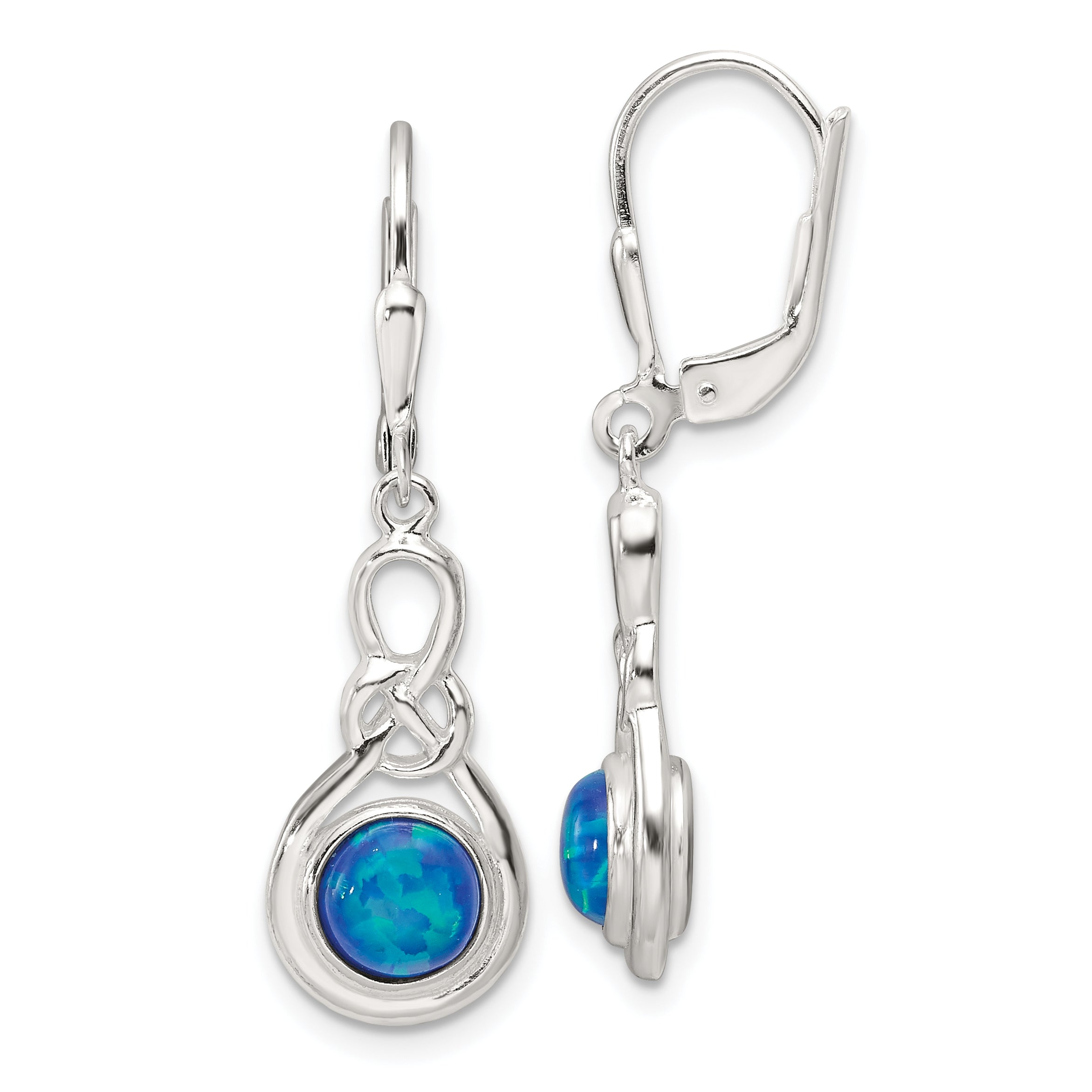 Sterling Silver Polished Blue Opal Knot Leverback Dangle Earrings Main image