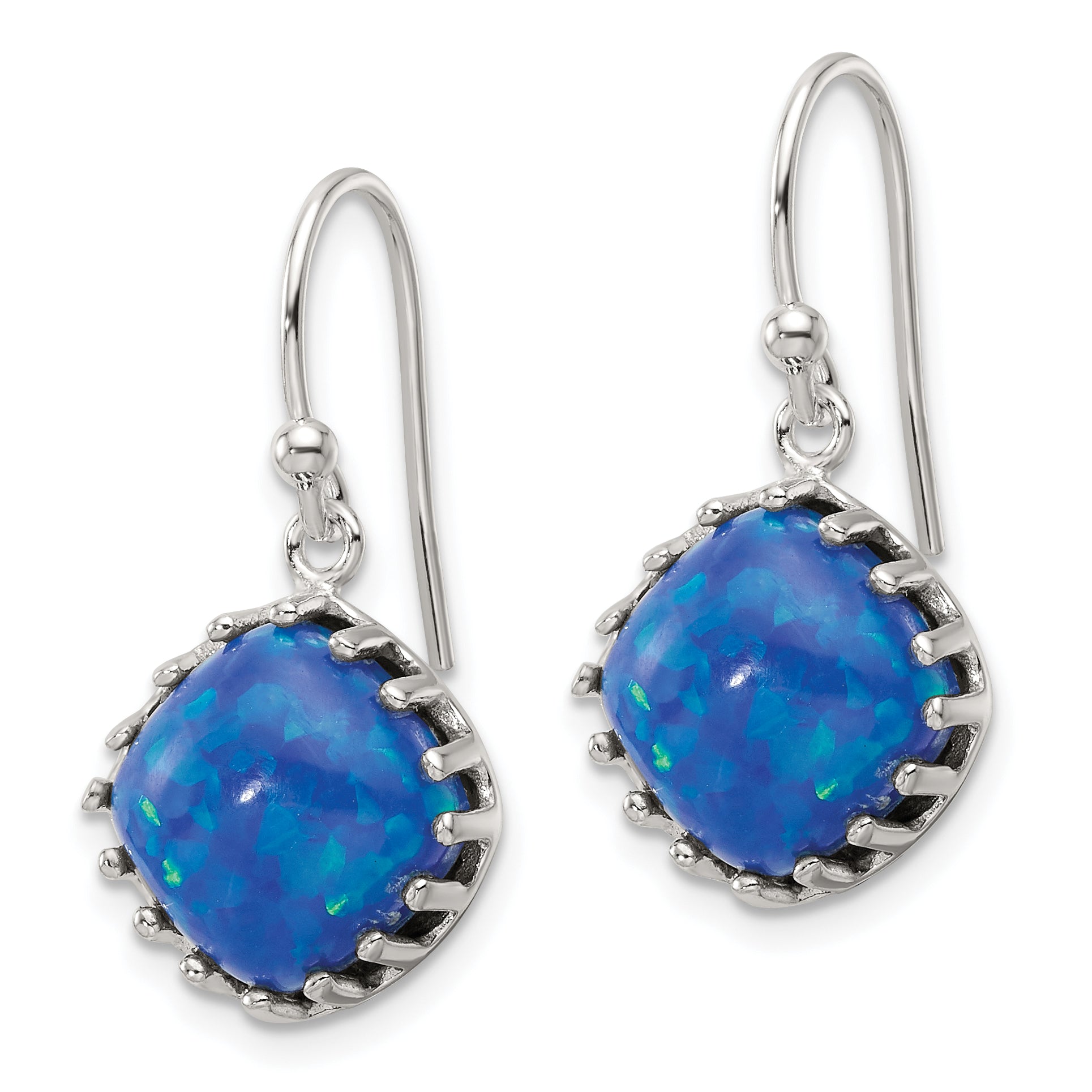 Sterling Silver Polished Blue Cabochon Opal Cushion Dangle Earrings Secondary image