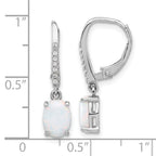 Sterling Silver RH-plated CZ & Oval Cr. Opal Leverback Dangle Earrings
