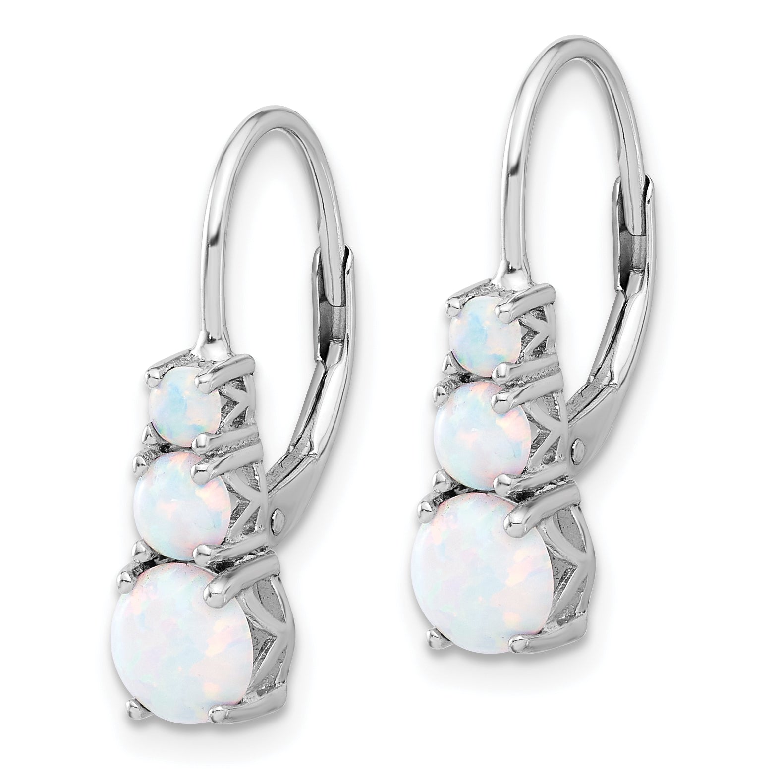 Sterling Silver Rhodium-plated Polished Created Opal Leverback Earrings Secondary image