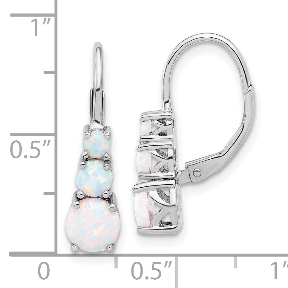Sterling Silver Rhodium-plated Polished Created Opal Leverback Earrings