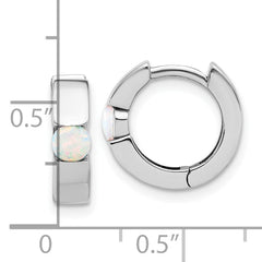 Sterling Silver RH-plated Polished Cr. Opal Hinged Round Hoop Earrings