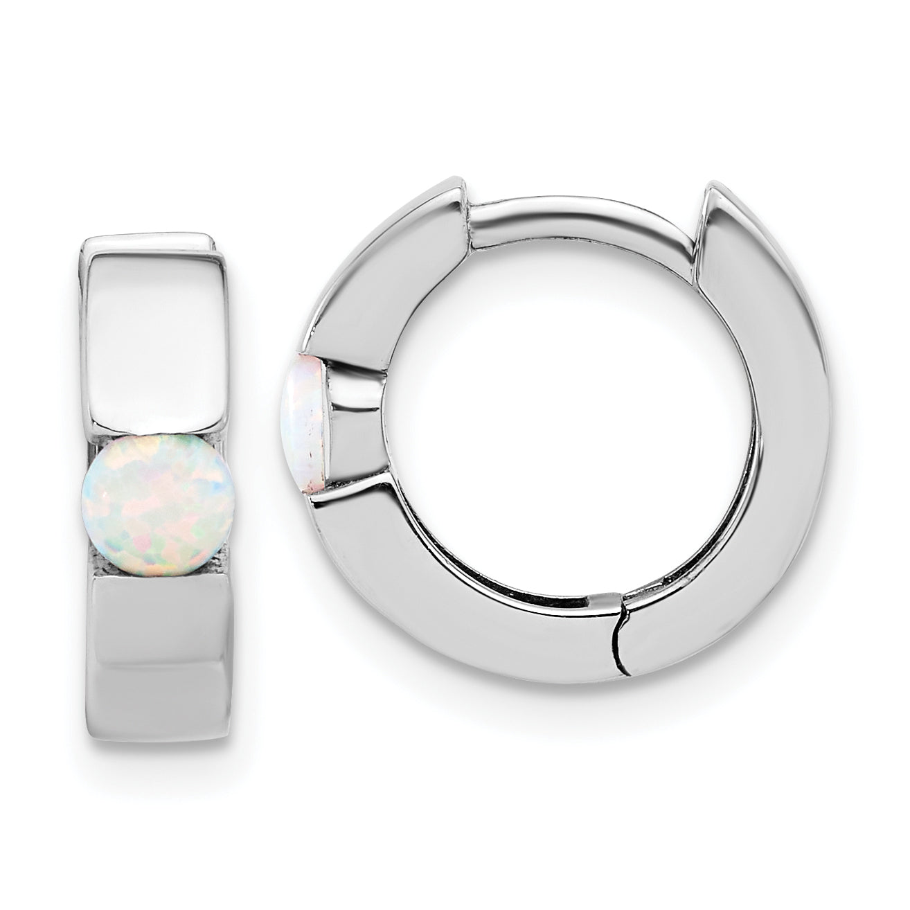 Sterling Silver RH-plated Polished Cr. Opal Hinged Round Hoop Earrings Main image