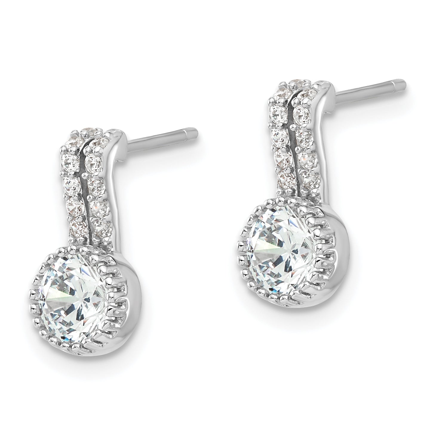 Sterling Silver Rhodium-plated Polished Two Row CZ Drop Post Earrings