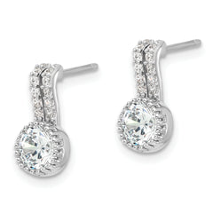 Sterling Silver Rhodium-plated Polished Two Row CZ Drop Post Earrings