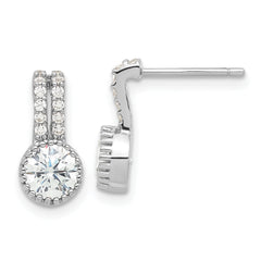 Sterling Silver Rhodium-plated Polished Two Row CZ Drop Post Earrings