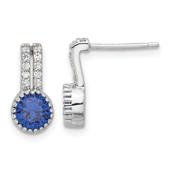 Sterling Silver RH-plated Polished Created Blue Spinel & CZ Post Earrings