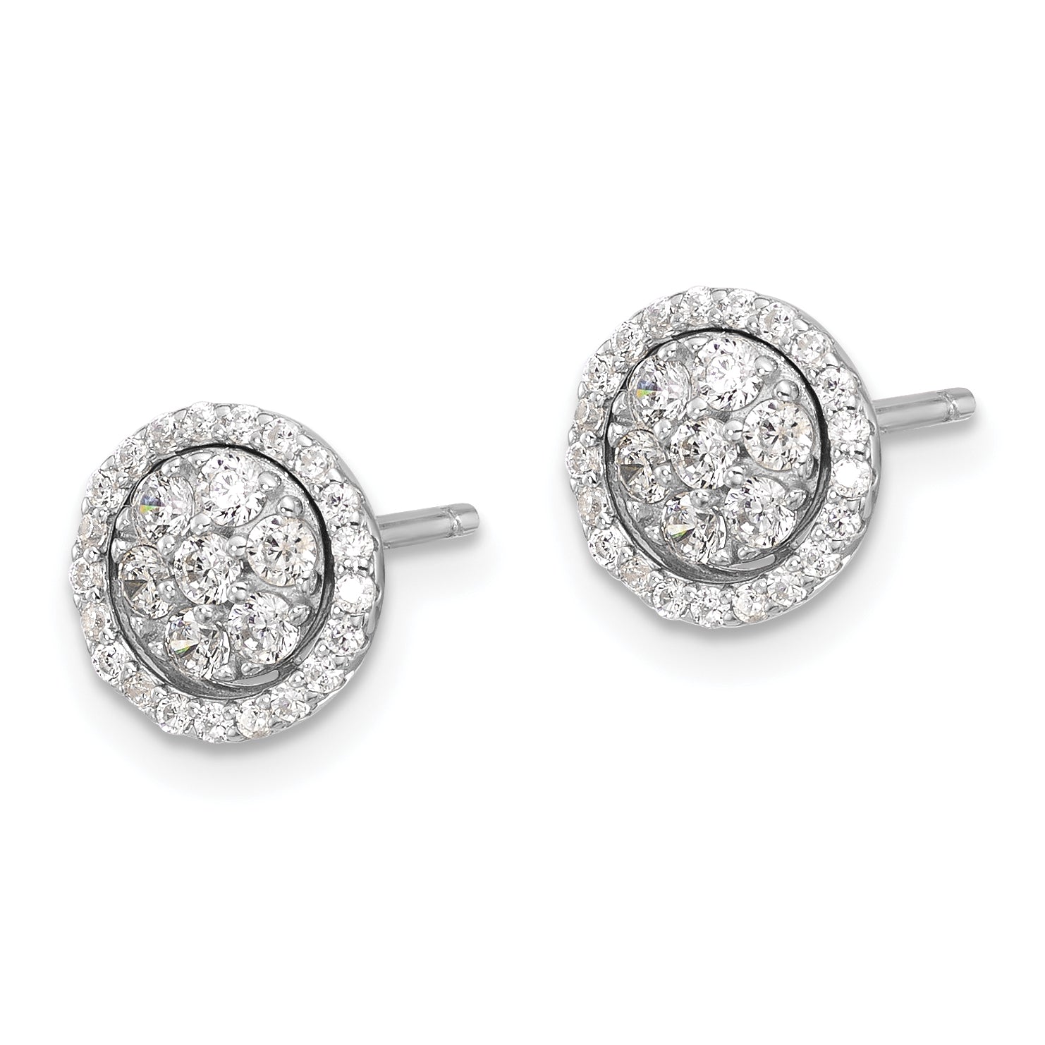 Sterling Silver Rhodium-plated CZ Cluster w/ Halo Jacket Post Earrings Secondary image