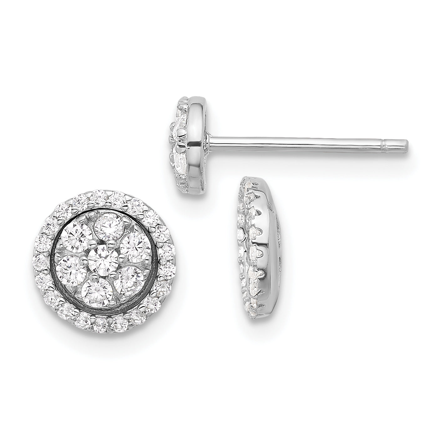 Sterling Silver Rhodium-plated CZ Cluster w/ Halo Jacket Post Earrings Main image