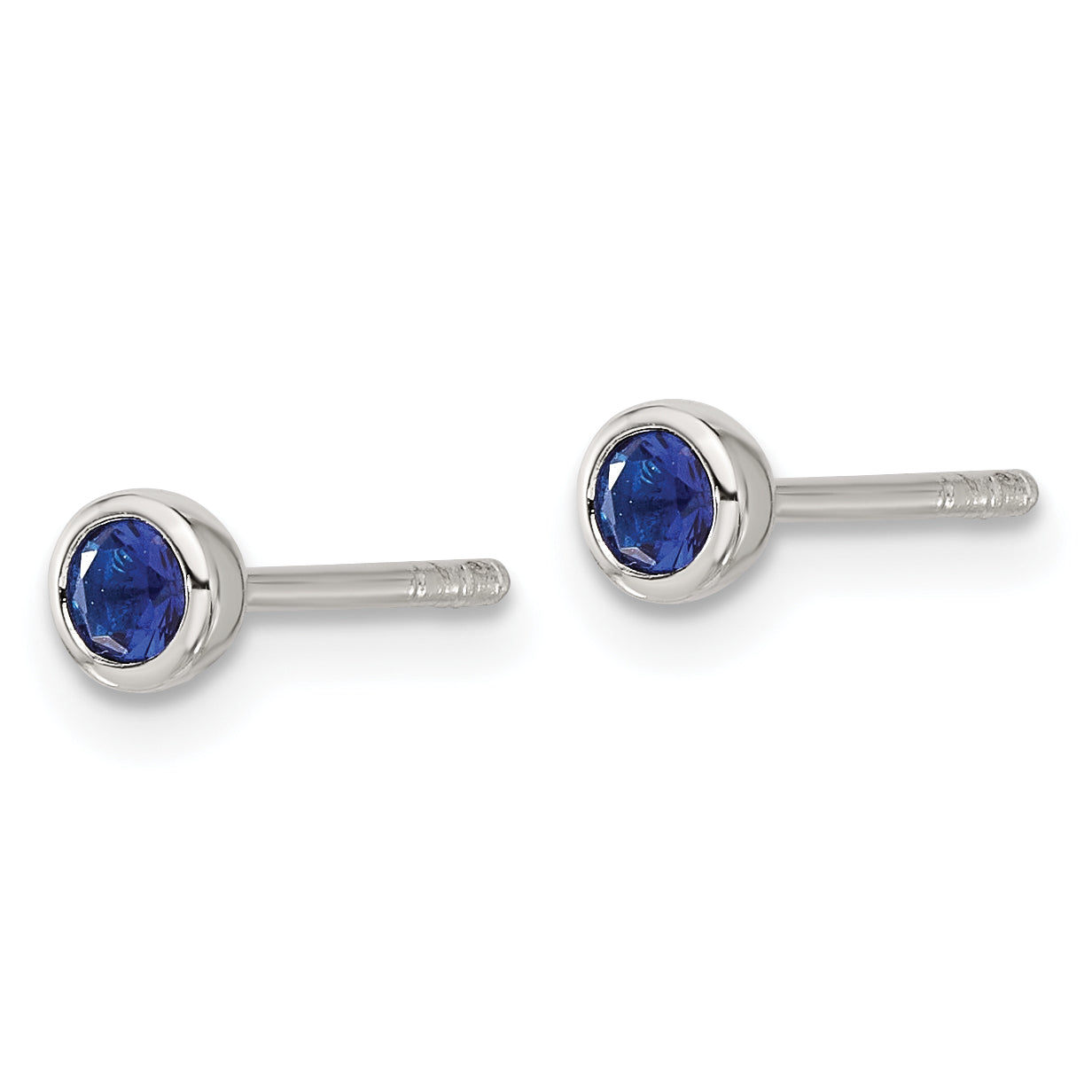 Sterling Silver E-coated Polished Dark Blue CZ Bezel Stud Earrings