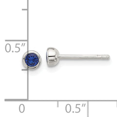 Sterling Silver E-coated Polished Dark Blue CZ Bezel Stud Earrings