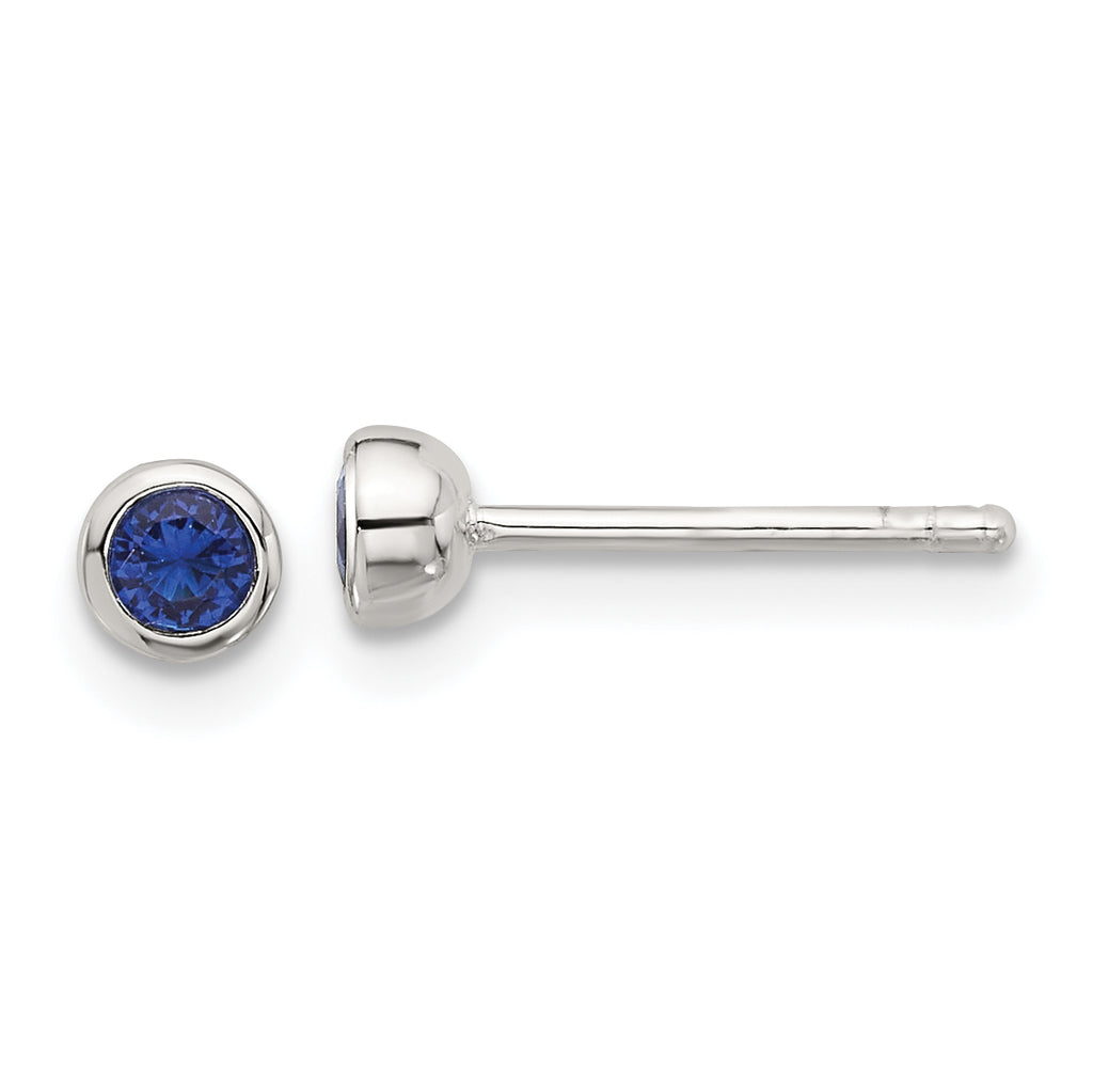 Sterling Silver E-coated Polished Dark Blue CZ Bezel Stud Earrings