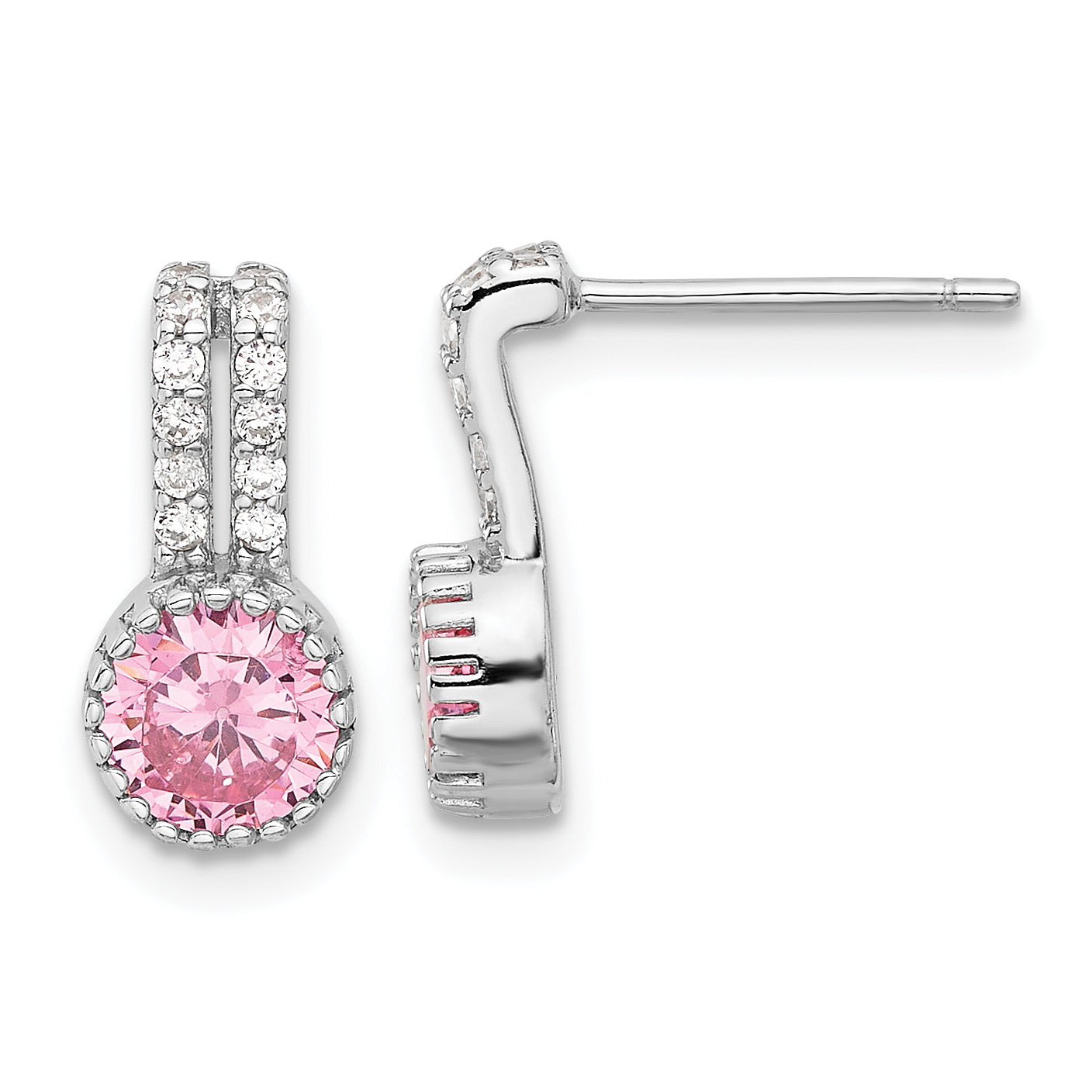 Sterling Silver RH-plated Polished Two Row Pink & White CZ Post Earrings Main image