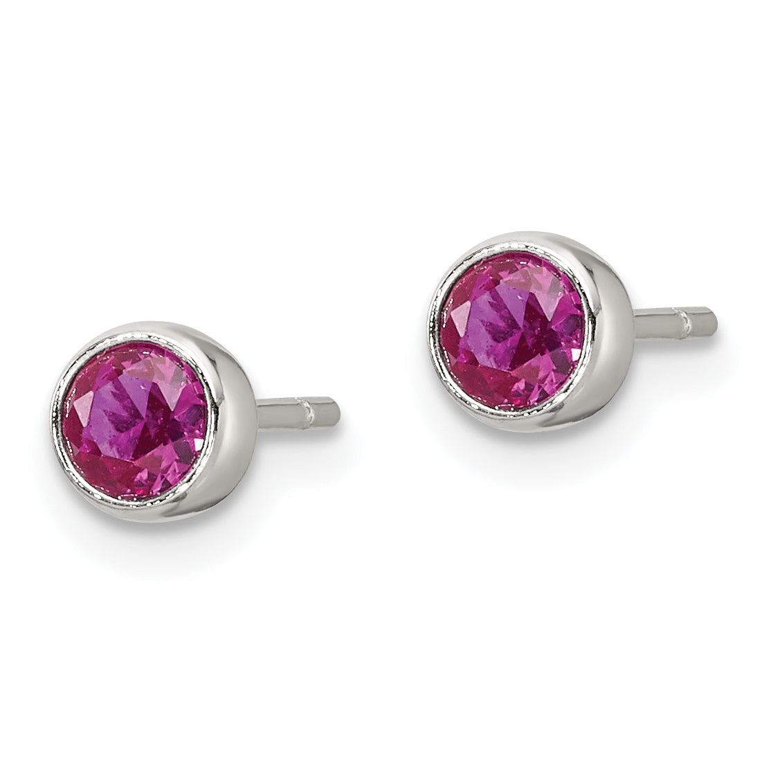 Sterling Silver Polished Pink CZ Round Bezel Stud Earrings Secondary image