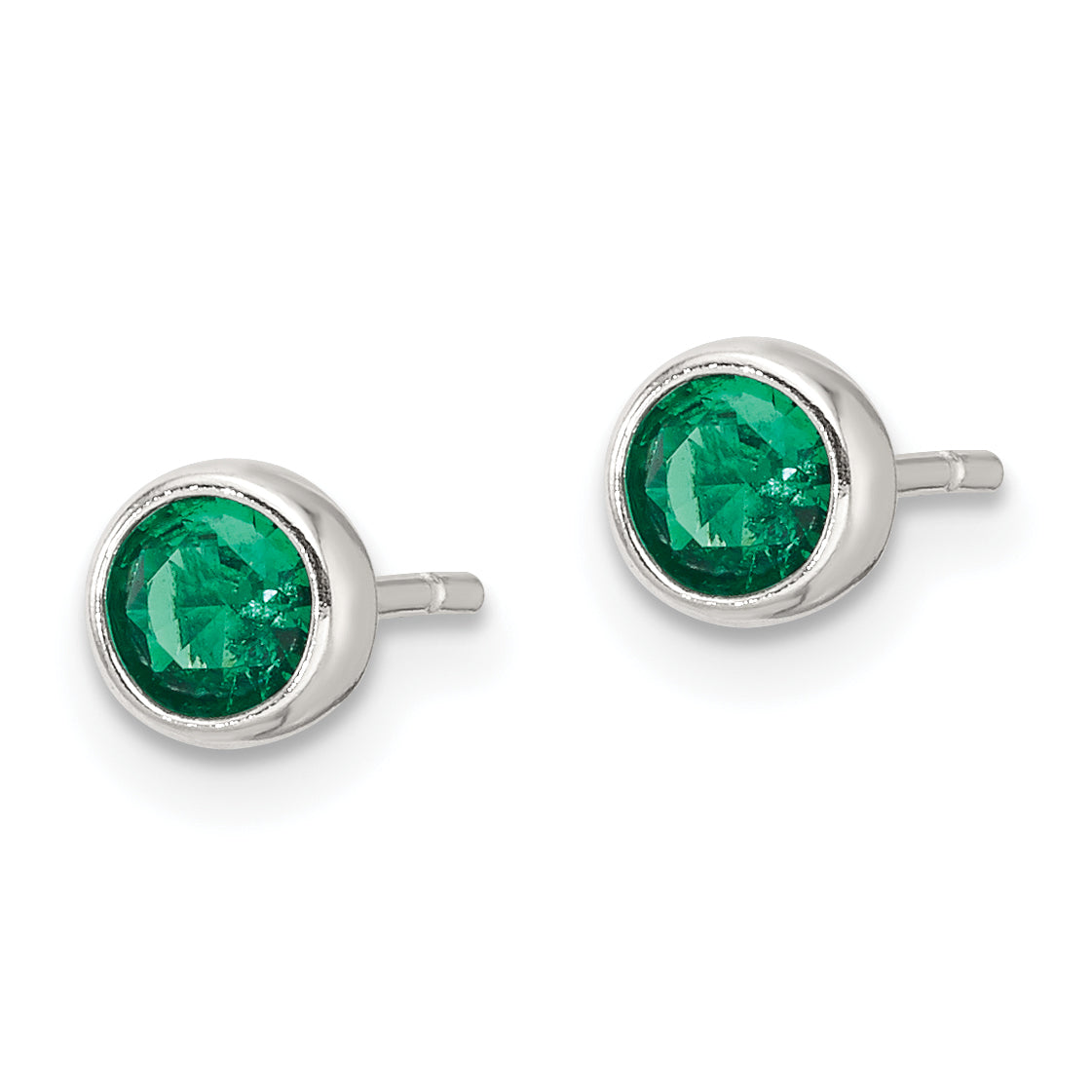 Sterling Silver Polished Green Glass Round Bezel Stud Earrings Secondary image