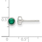 Sterling Silver Polished Green Glass Round Bezel Stud Earrings