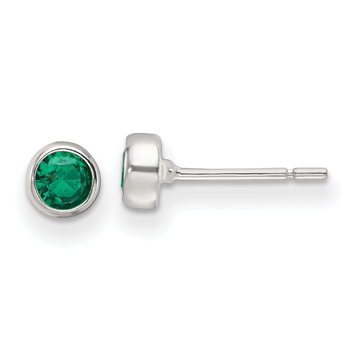 Sterling Silver Polished Green Glass Round Bezel Stud Earrings Main image