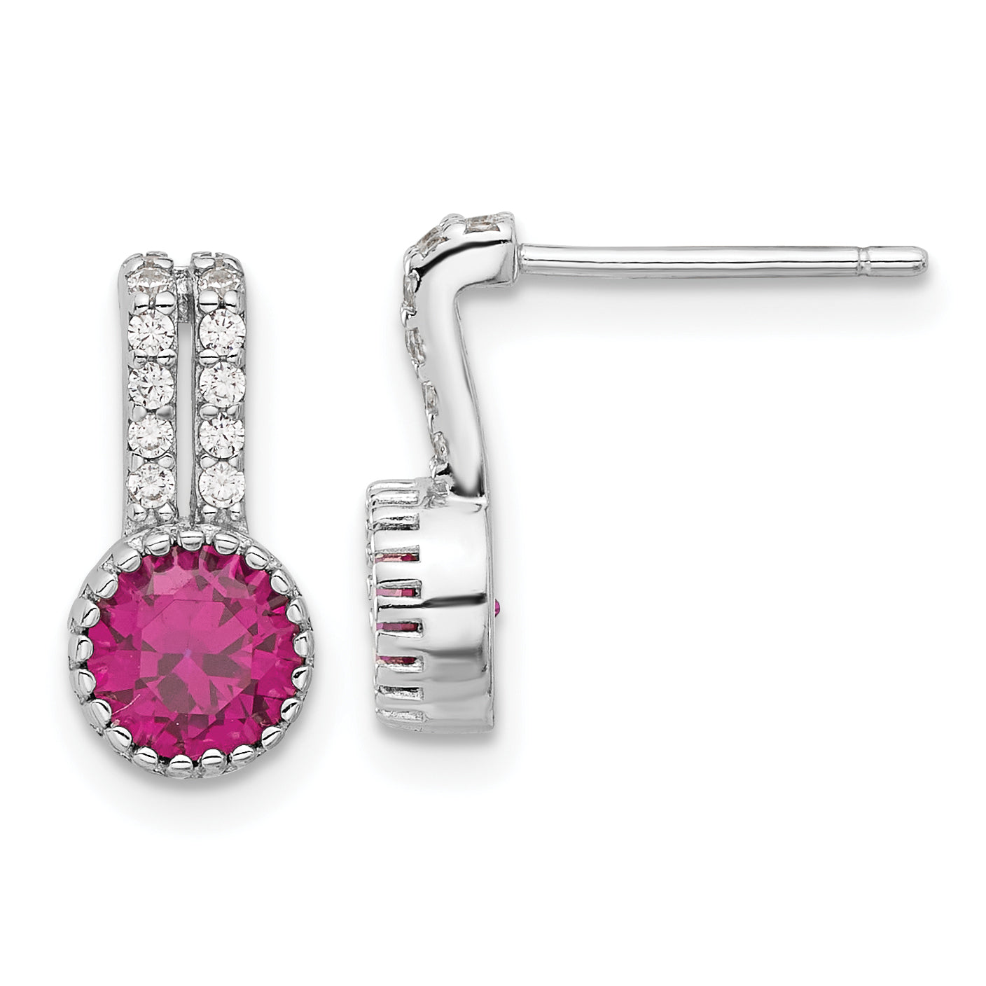 Sterling Silver RH-plated Polished Two Row Red & White CZ Post Earrings Main image