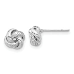 Sterling Silver Rhodium-plated Polished/Textured Love Knot Post Earrings