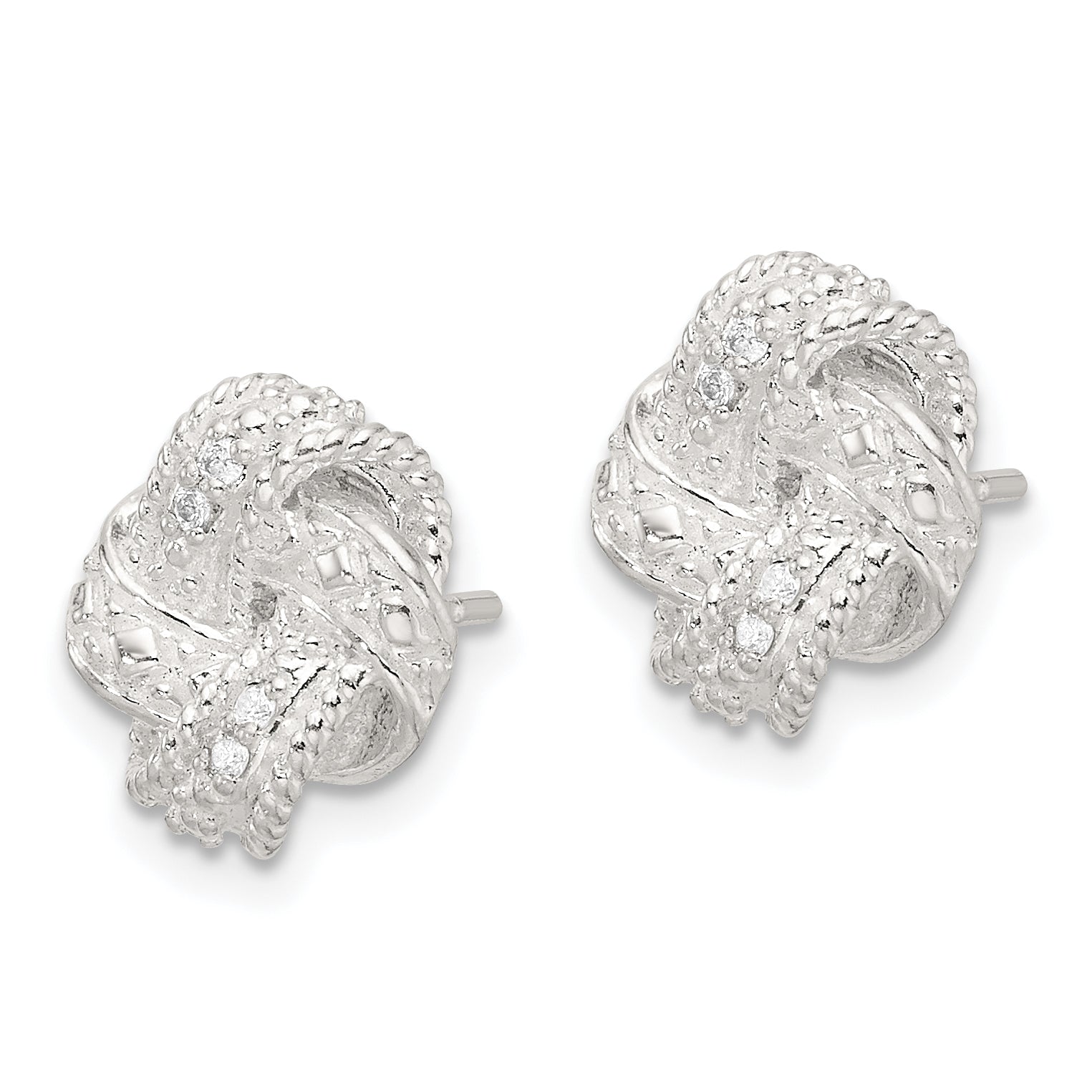 Sterling Silver Polished and Textured .04ct Diamond Love Knot Post Earrings Secondary image