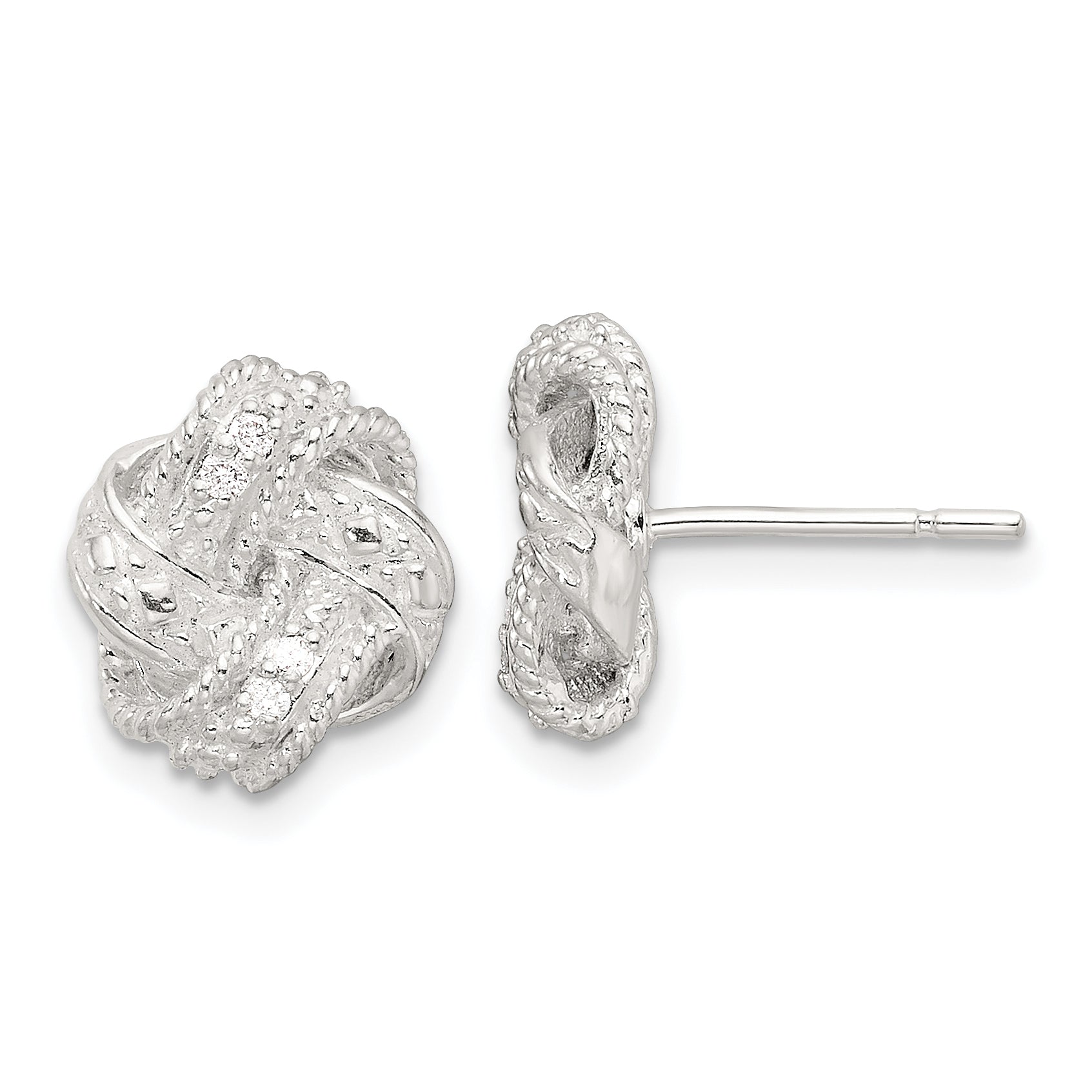 Sterling Silver Polished and Textured .04ct Diamond Love Knot Post Earrings Main image
