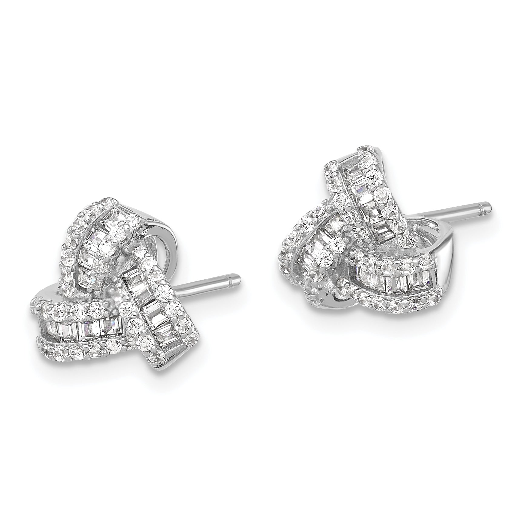 Sterling Silver Rhodium-plated CZ Love Knot Post Earrings Secondary image