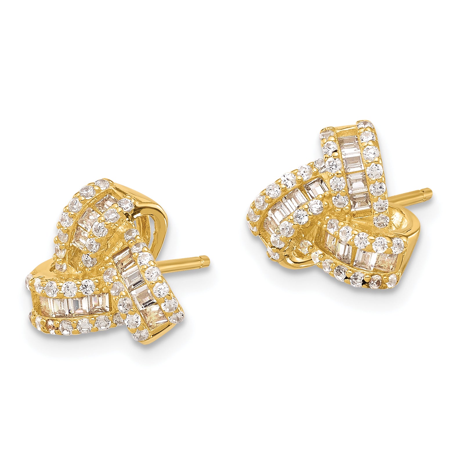 Sterling Silver Gold-tone CZ Love Knot Post Earrings Secondary image