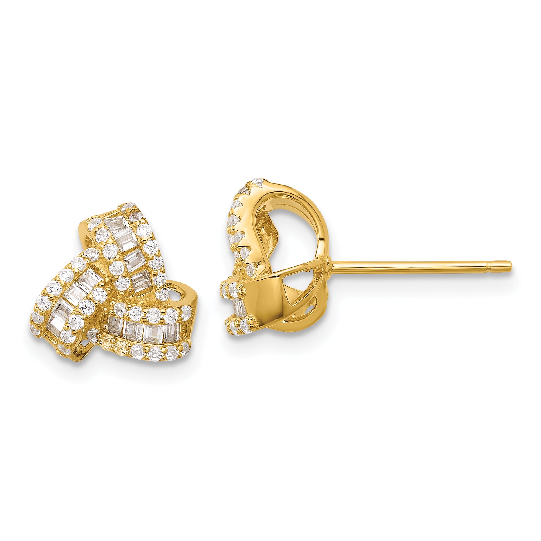 Sterling Silver Gold-tone CZ Love Knot Post Earrings Main image