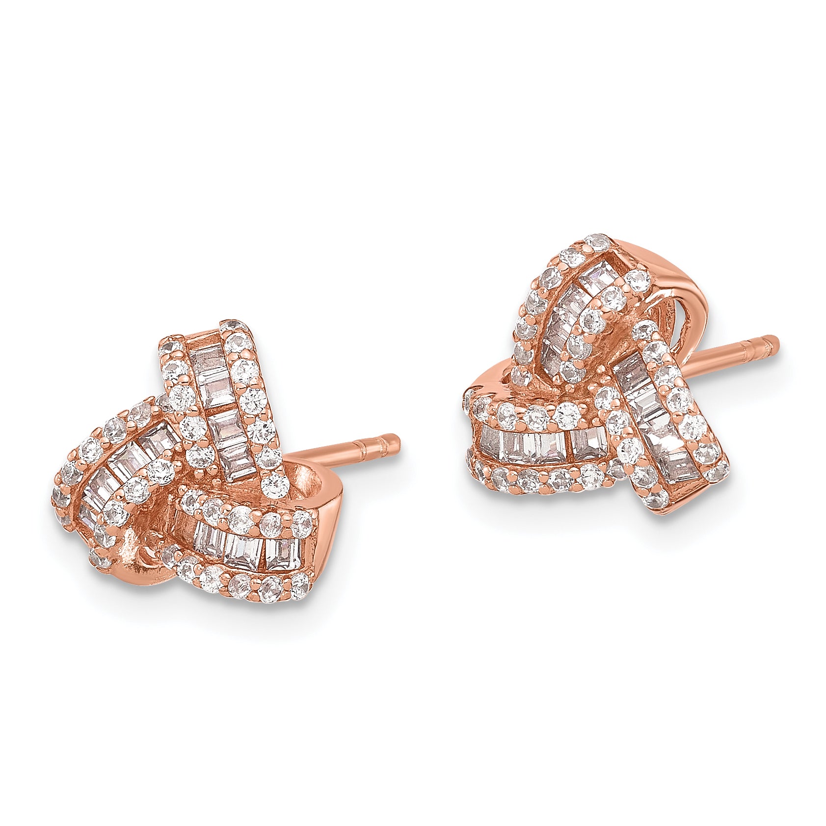 Sterling Silver Rose-tone CZ Love Knot Post Earrings Secondary image