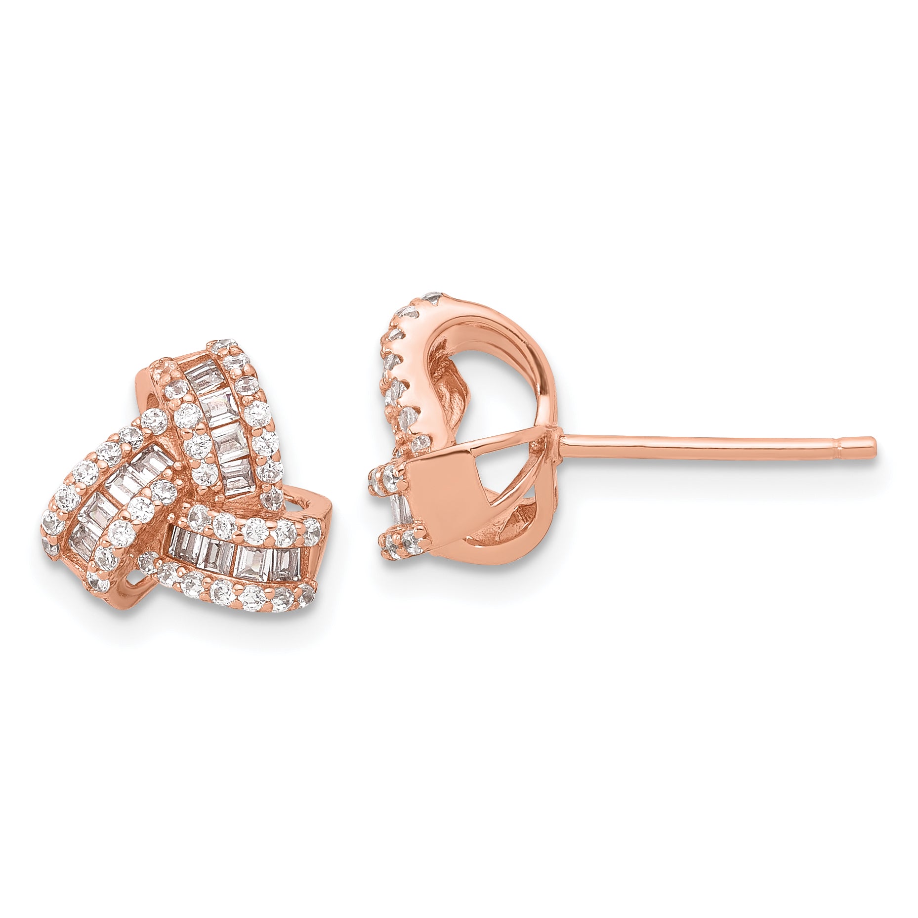 Sterling Silver Rose-tone CZ Love Knot Post Earrings Main image