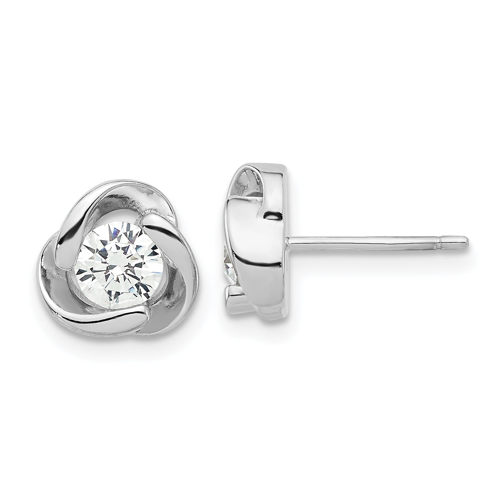 Sterling Silver Rhodium-plated with CZ Love Knot Post Earrings Main image