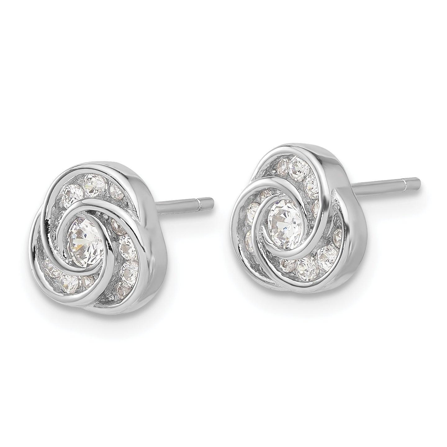 Sterling Silver Rhodium-plated with CZ Love Knot Post Earrings Secondary image