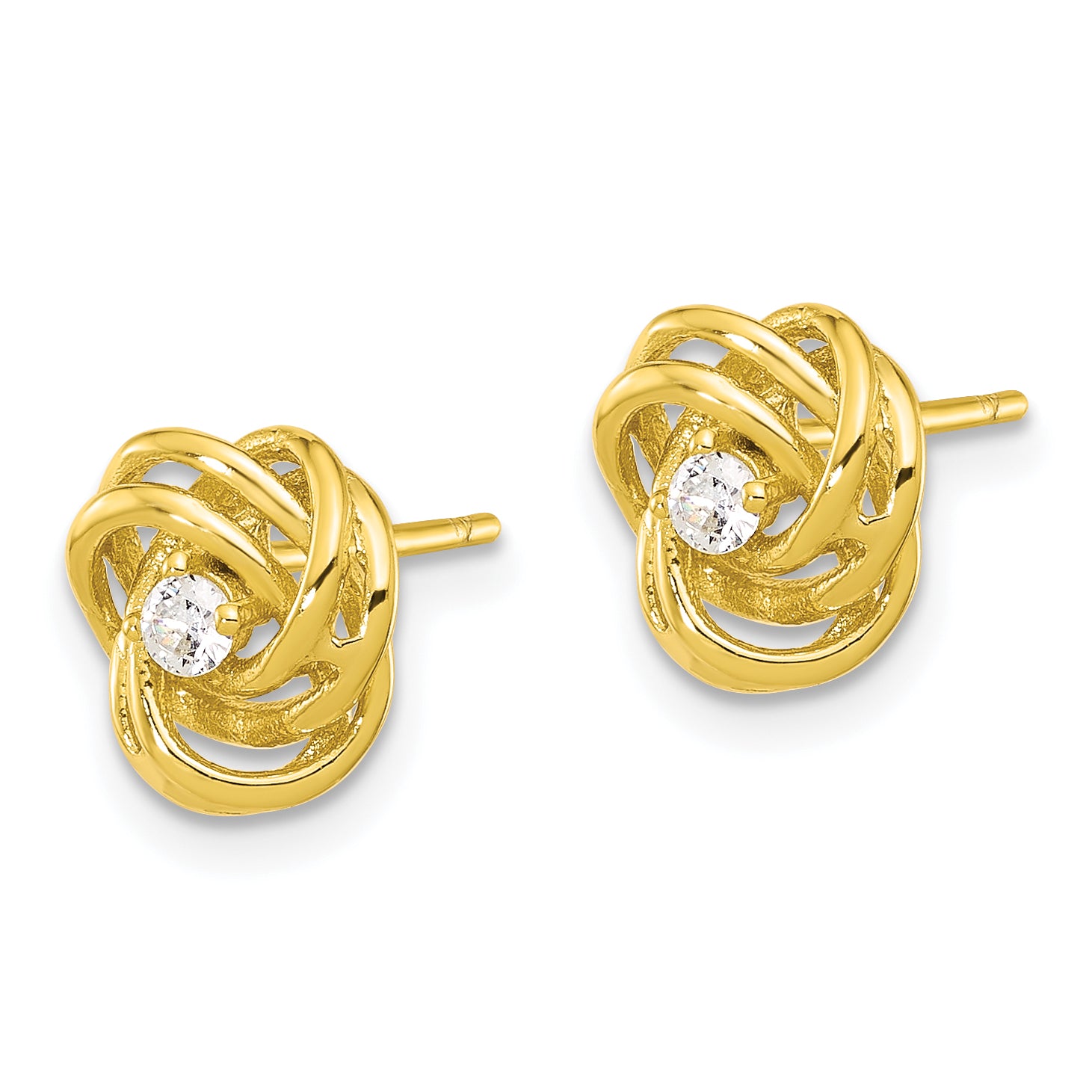 Sterling Silver Gold-tone Love Knot CZ Stud Earrings Secondary image
