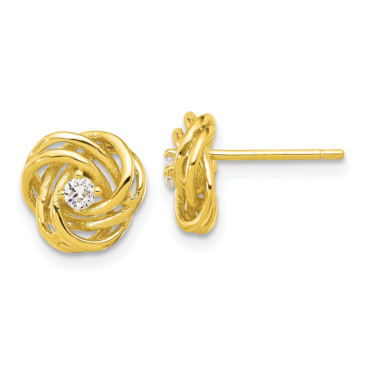 Sterling Silver Gold-tone Love Knot CZ Stud Earrings Main image
