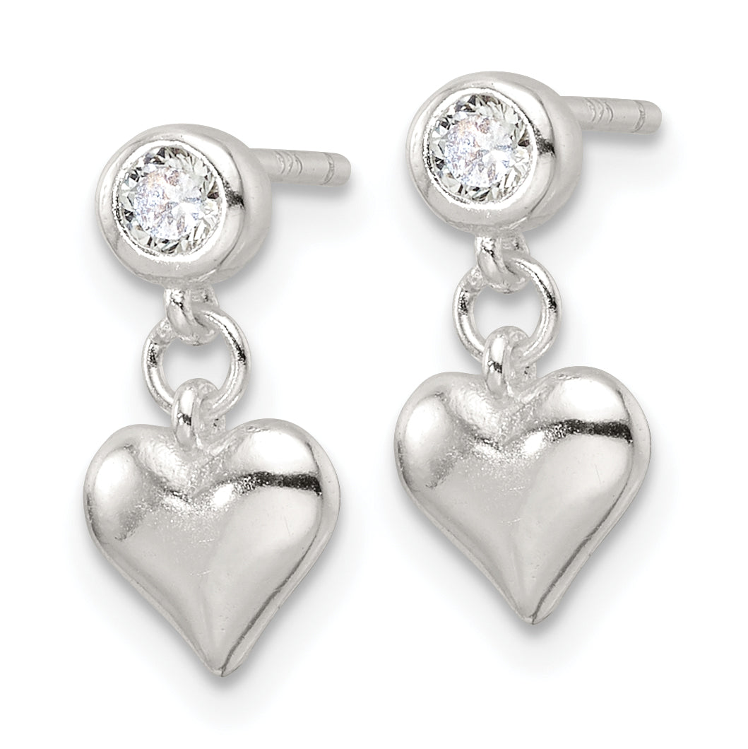 Sterling Silver E-Coating CZ Heart Dangle Post Earrings Secondary image