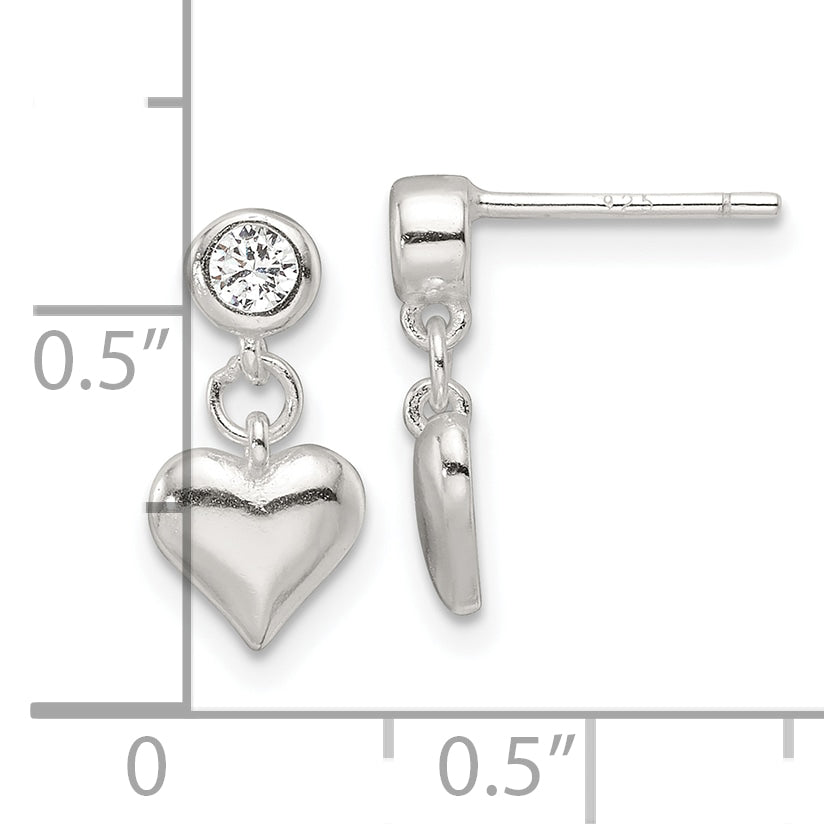 Sterling Silver E-Coating CZ Heart Dangle Post Earrings