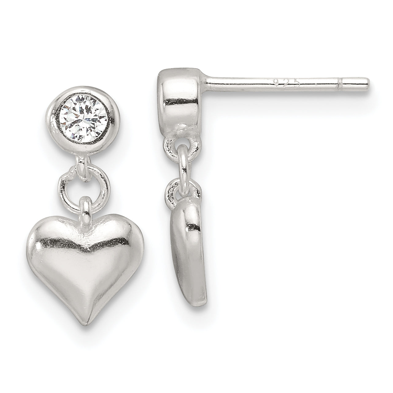 Sterling Silver E-Coating CZ Heart Dangle Post Earrings Main image