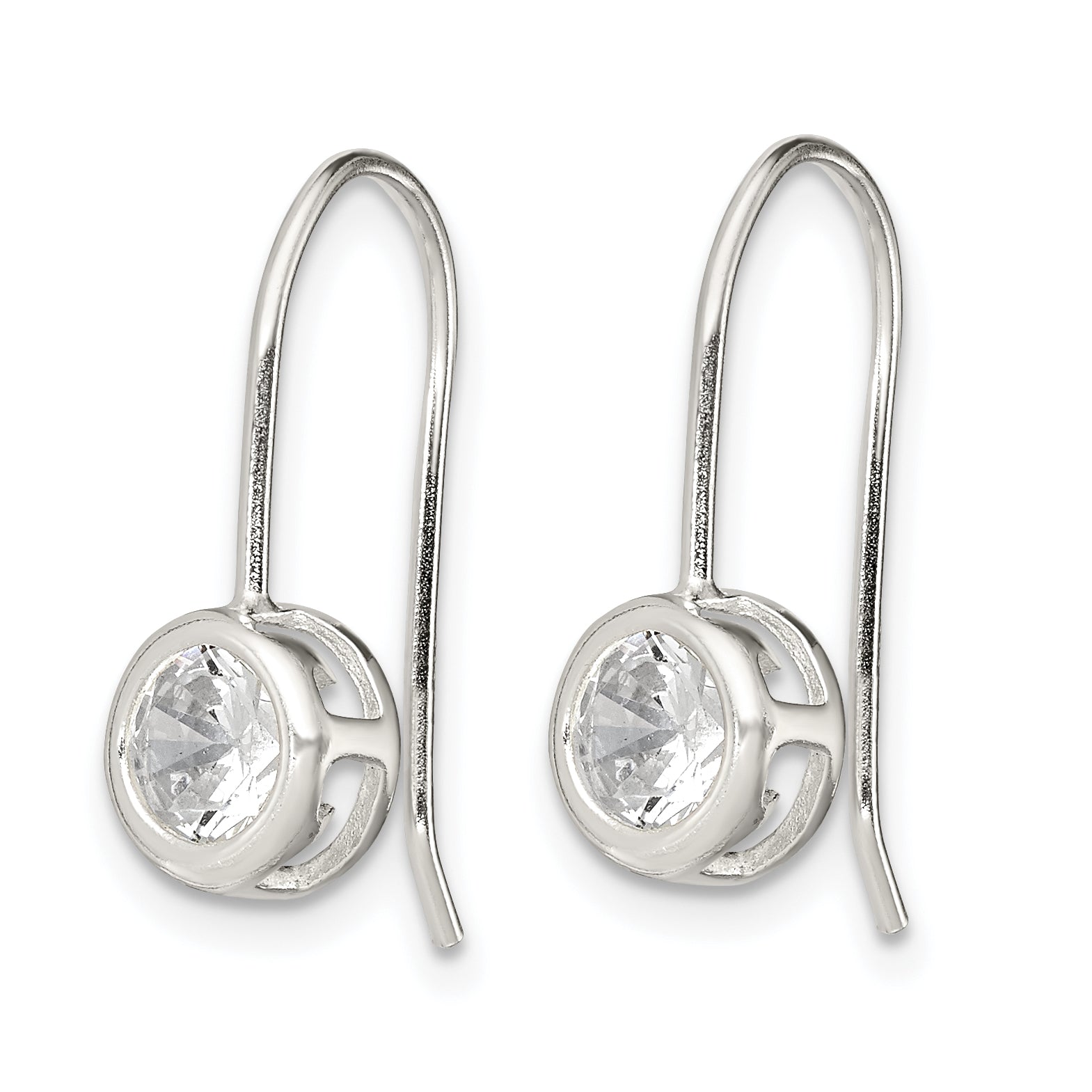 Sterling Silver Polished Round CZ Bezel Dangle Earrings Secondary image