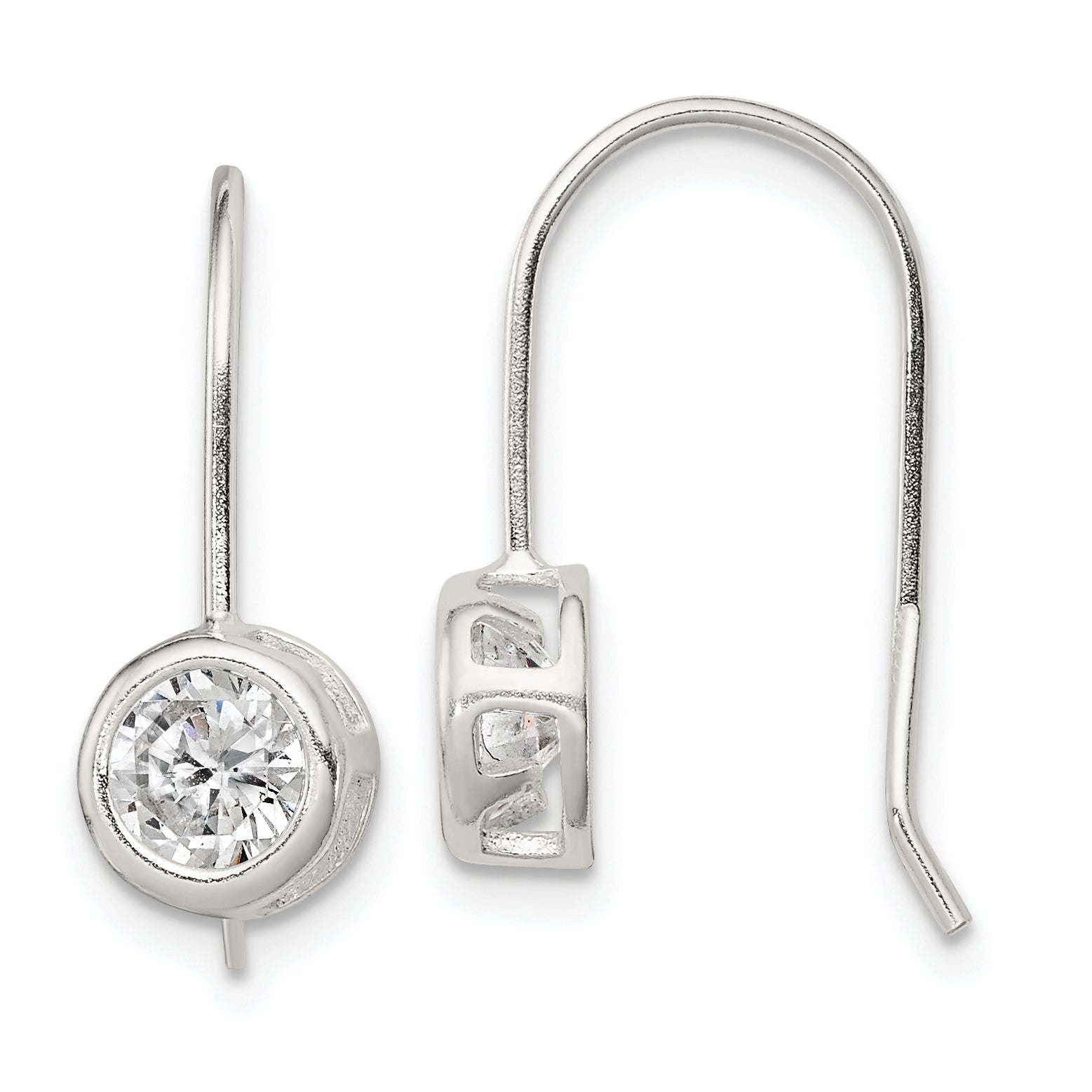 Sterling Silver Polished Round CZ Bezel Dangle Earrings Main image