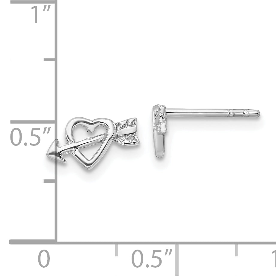Sterling Silver Rhodium-plated Heart w/Arrow Post Earrings
