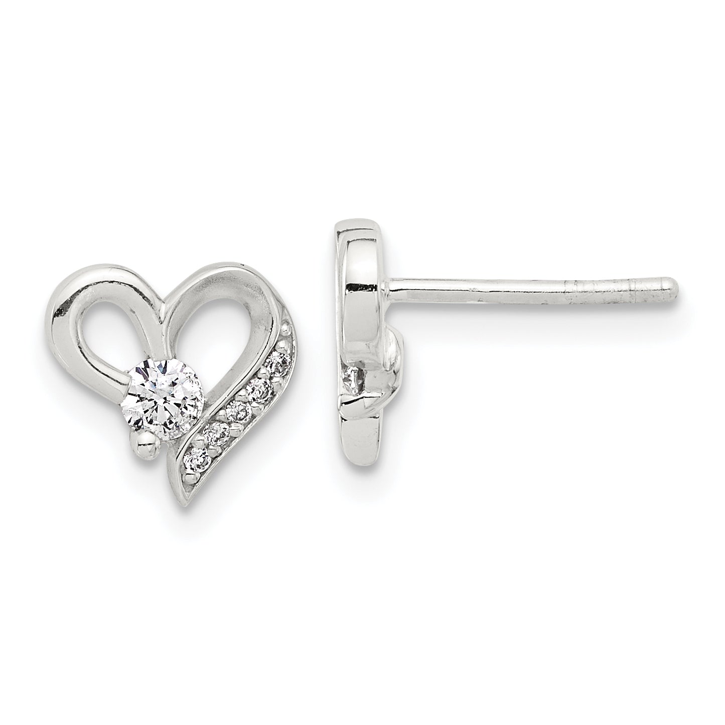 Sterling Silver E-coated CZ Heart Post Earrings Main image