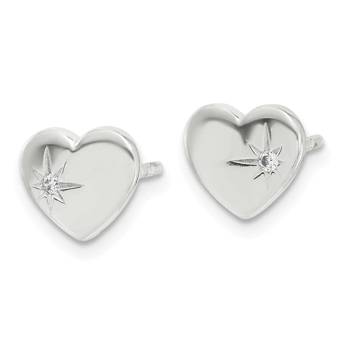 Sterling Silver E-coated with CZ Heart Post Earrings Secondary image