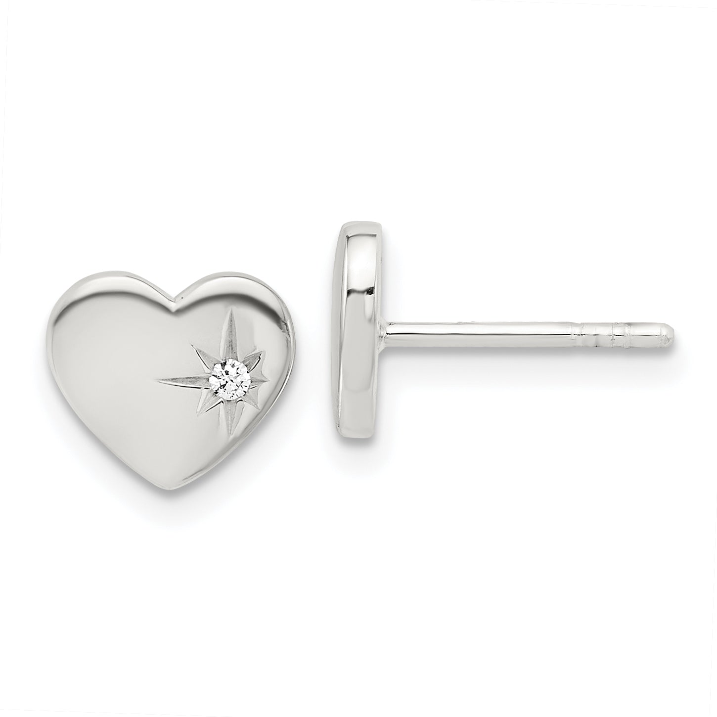 Sterling Silver E-coated with CZ Heart Post Earrings Main image