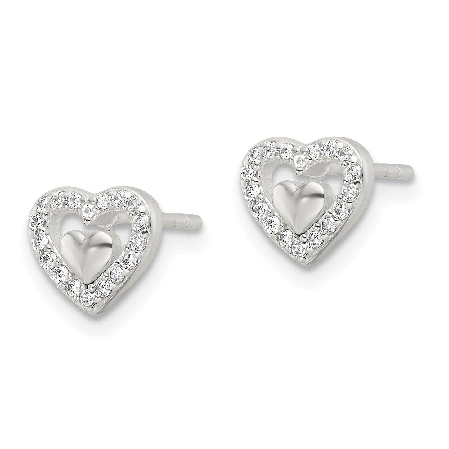 Sterling Silver E-Coating CZ Heart in a Heart Earrings Secondary image