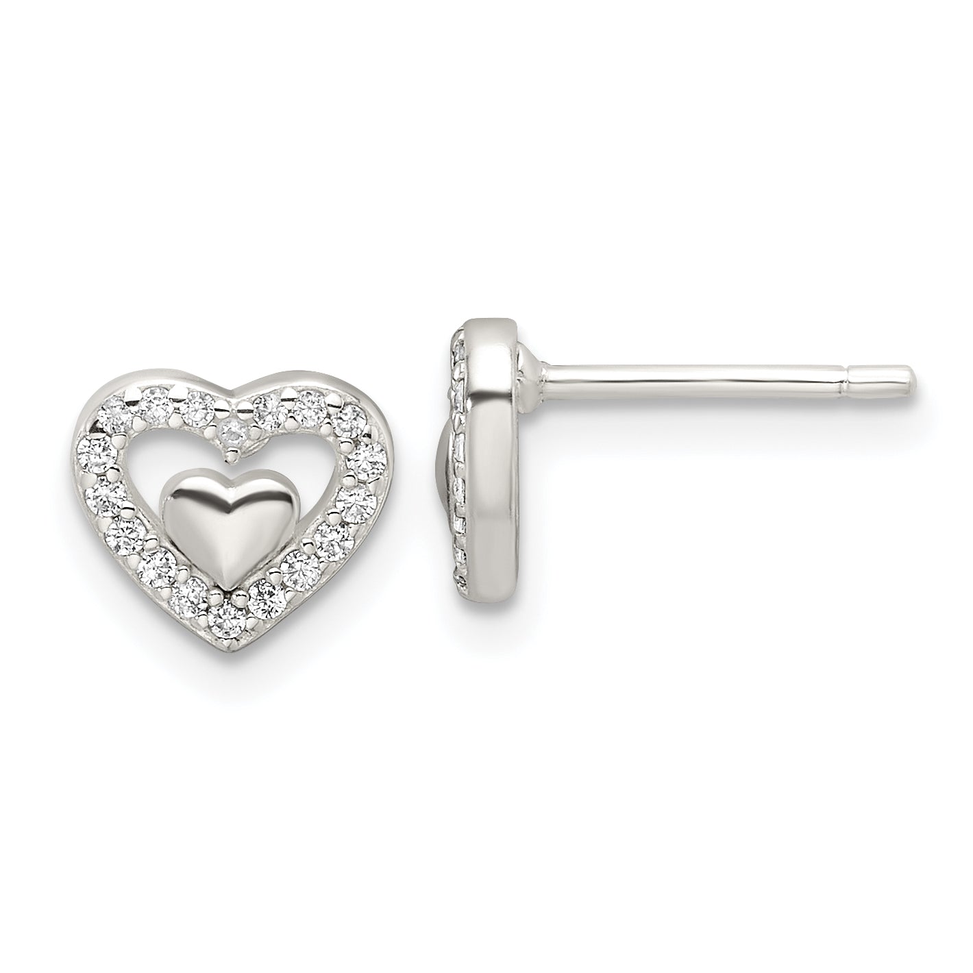 Sterling Silver E-Coating CZ Heart in a Heart Earrings Main image