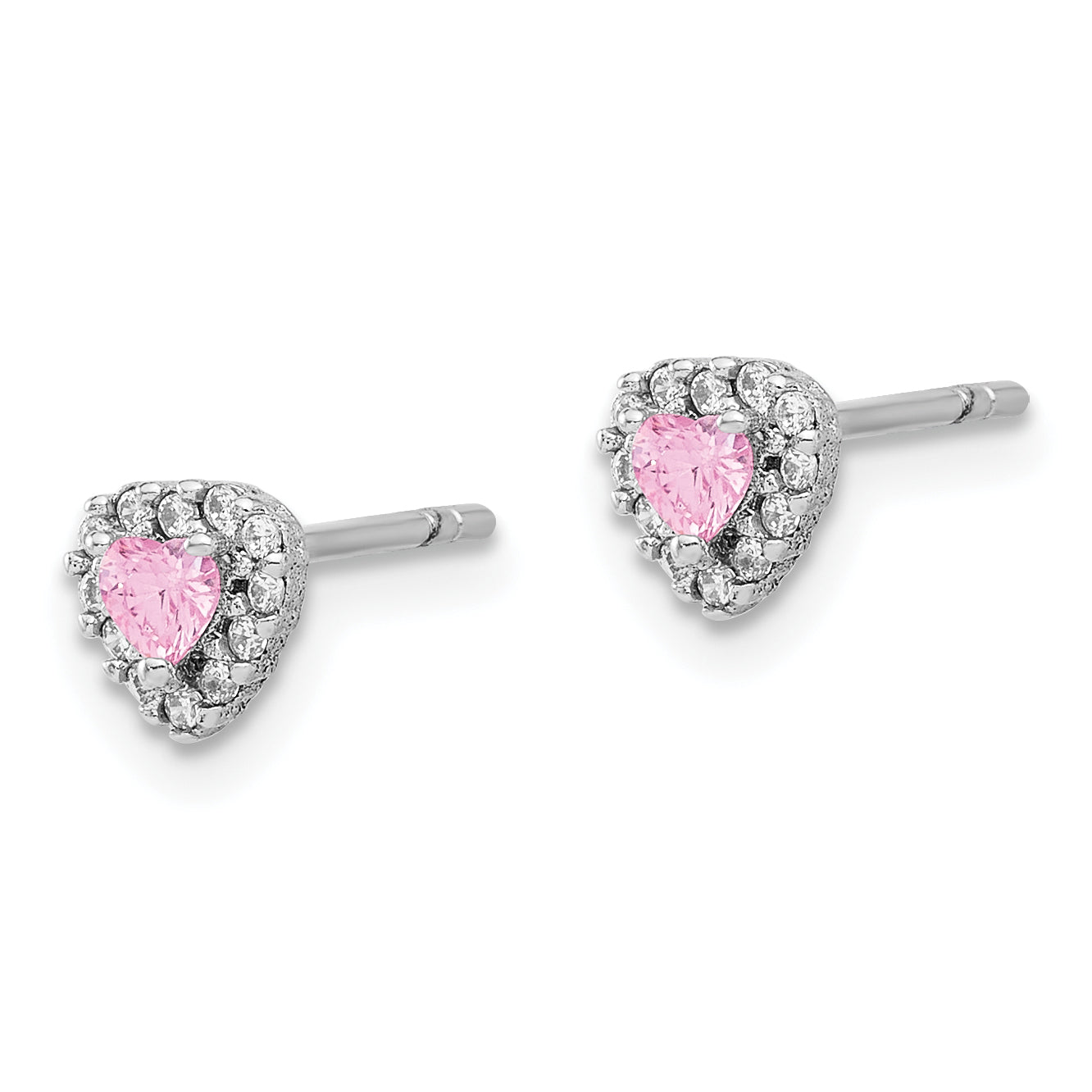 Sterling Silver Rhodium-plated Clear and Pink CZ Heart Post Earrings Secondary image