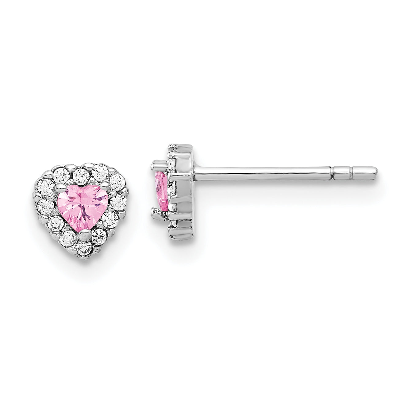 Sterling Silver Rhodium-plated Clear and Pink CZ Heart Post Earrings Main image