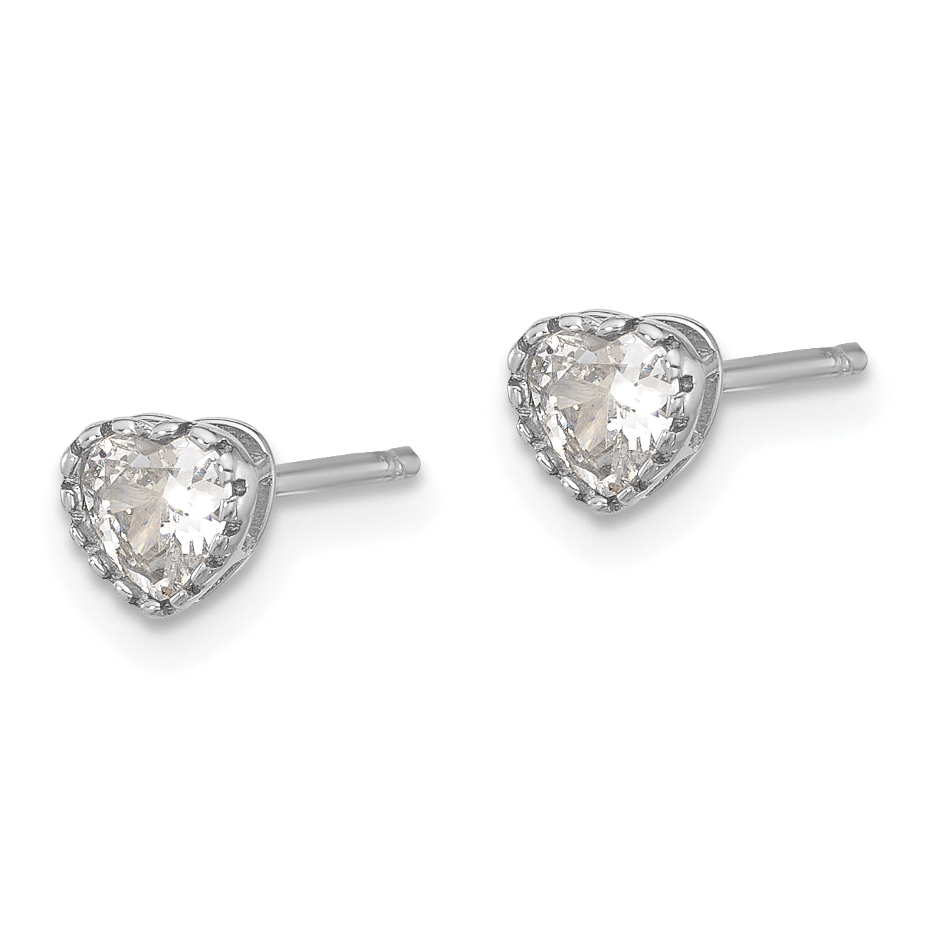 Sterling Silver Rhodium-plated CZ Heart Post Earrings Secondary image