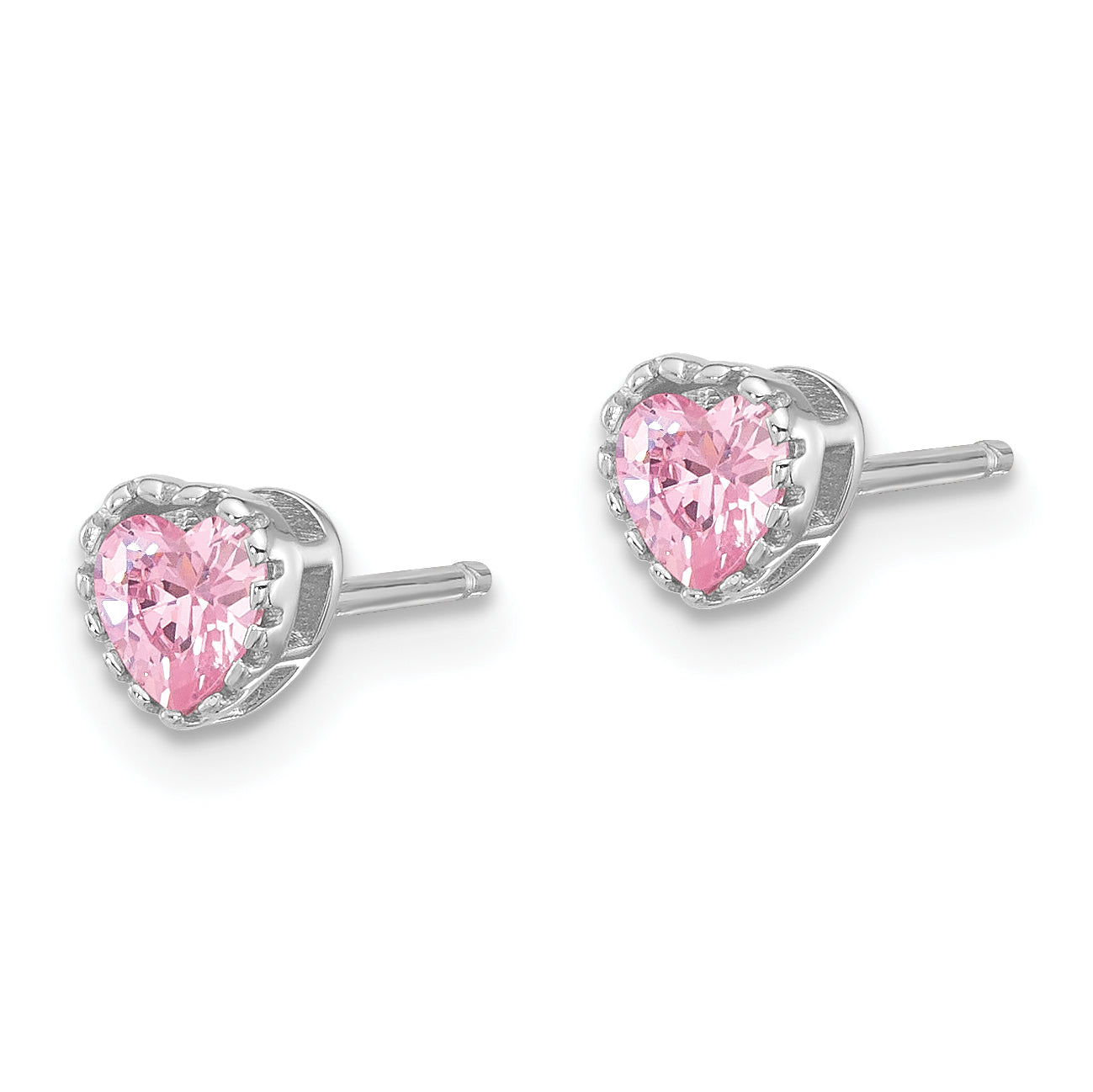 Sterling Silver Rhodium-plated Pink CZ Heart Post Earrings Secondary image