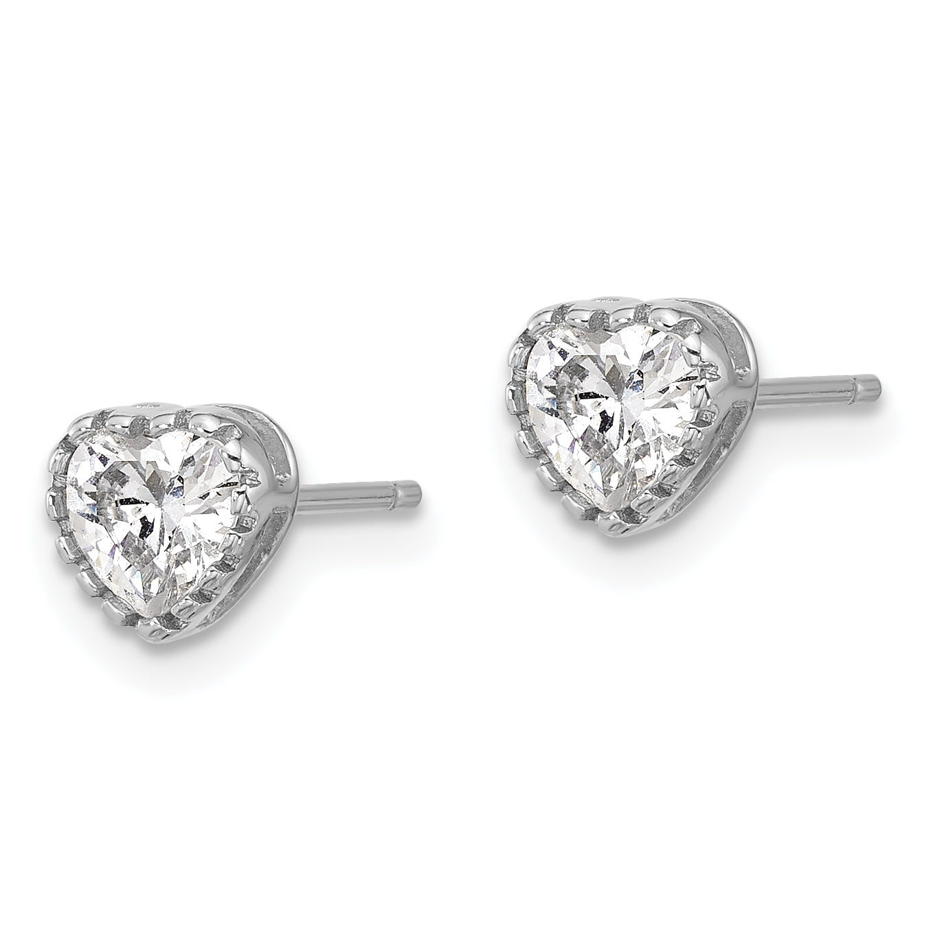 Sterling Silver Rhodium-plated CZ Heart Post Earrings